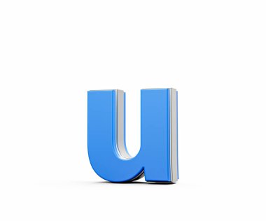 Mavi Harf u Alphabet u Pırıl pırıl Parlıyor Şık modern tasarımı ile Kenarları Keskin 3B Görüntü