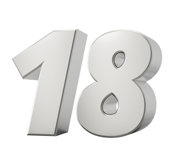 Gümüş 3D numara 18. 3d illüstrasyon