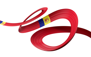 Andorra bayrağı Ribbon dalgalı soyut. 3d illüstrasyon