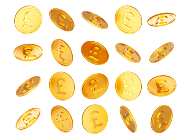 3D Düşen Altın Parlak İngiliz Pound Yuvarlak Paralar 3D Görüntü