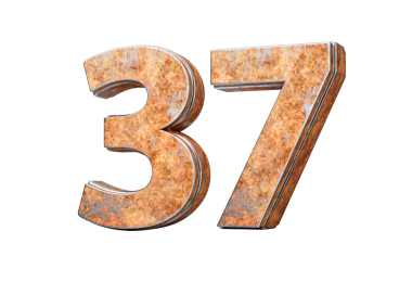 Eski paslı demir metal desenli 3D resimden yapılmış 37 numara.