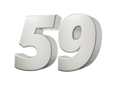 3D Parlak Gümüş Numara 59, 59D Beyaz Arkaplanda İzole Edilmiş Gümüş Numara, 3D