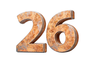 Yirmi altı numara. Paslı demir desenli 3D resimden yapılmış 26 basamak.