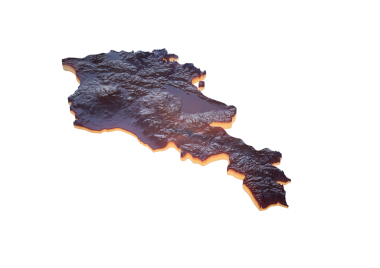 Ermenistan Haritası Tek Renkli Yardım Haritası Turuncu Neon Sınır 3 Boyutlu Çizim Haritası