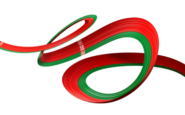 Beyaz Rusya bayrağı Ribbon dalgalı soyut. 3d illüstrasyon