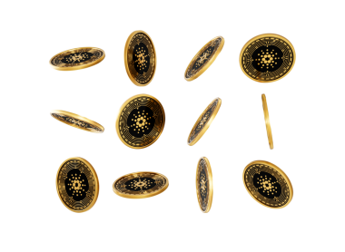 3D Düşen Altın ve Siyah Kripto Cardano Yuvarlak Paralar 3D Görüntü