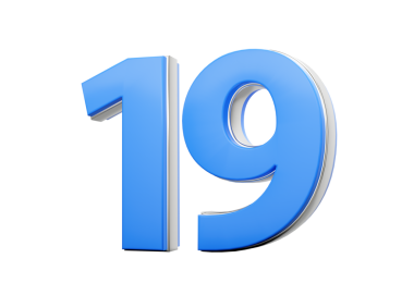 3D numara 19. Mavi vücuttan yapılmış, 3 boyutlu gümüş çizgili.