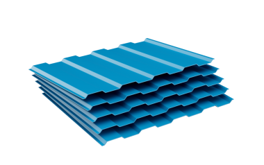 3D Deniz Mavi Metalik Çürük Demir Yığını Çatı Yaprakları 3 boyutlu Görüntü