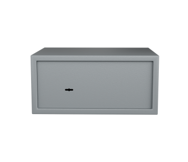 Gri 3 boyutlu resimdeki güvenli depolama için gri kapaklı çelik kasa dolabı.