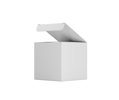 Paketleme ve ürün modellemeleri için kısmen kaldırılmış bir kapağı olan açık kapaklı bir karton kutu. 3d Görüntü