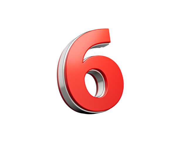 Смелый вибрирующий красный номер шесть номер 6 с метелкой Gleam 3D