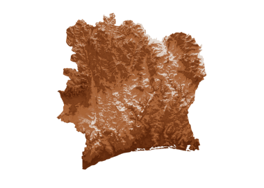 Fildişi Sahil Haritası. Bayrak yeşil ve sarı. Yardım haritası 3 boyutlu.