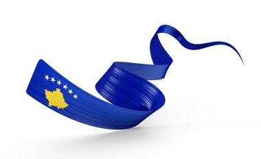 Kosova 'nın 3d. Bayrağı Beyaz Arkaplanda Kosova Bayrağını Dalgalanıyor 3d Görüntü