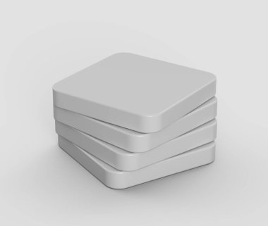 Modern tarzda simetrik olarak sıralanmış pürüzsüz, beyaz kare bloklar yığını. 3d illüstrasyon