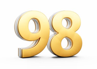 3D Altın Parlak 98 Numara, Beyaz Arkaplanda Gümüş Özet 3D Görüntü