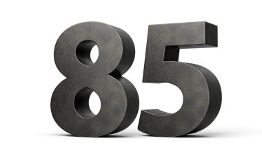 Seksen beş numara. Gri Yapımlı 85 basamak. Demir, beyaz arka planda izole edilmiş.