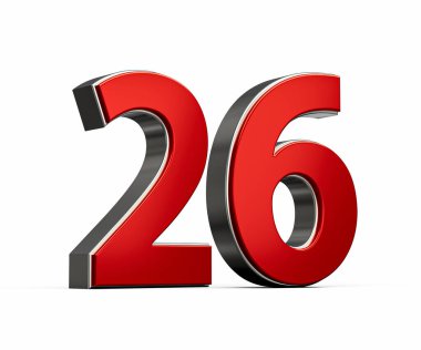 Kalın Kırmızı Numara 26 Parlak Metalik Beyaz Arkaplan 3D Görüntü