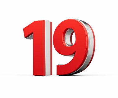 Kalın Kırmızı 19 numara Metalik Beyaz Arkaplanda 3 boyutlu Görüntü