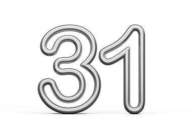 31. madde Gümüş Metalik Beyaz Arkaplan 3B Görüntü