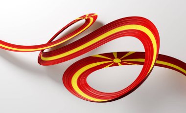 Kuzey Makedonya 'nın 3d. Bayrağı 3d Beyaz Arkaplanda İzole Edilmiş Parlak Dalgalı Bayraklar 3d Görüntü