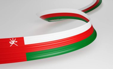 Umman 'ın 3D Bayrağı Dalgalı Parlak Umman Kurdelesi Beyaz Arkaplanda 3D Görüntü