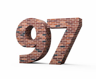 Duvarın doksan yedi numarası 97 haneli renkli tuğla duvarı 3D illüstrasyon