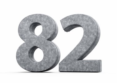 Beton Numarası 82 Gri Beton Taştan Yapım Beyaz Arkaplan 3D İllüstrasyon
