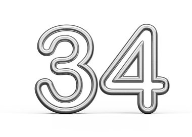 34 Numara: Gümüş Metalik Beyaz Arkaplan 3B Görüntü