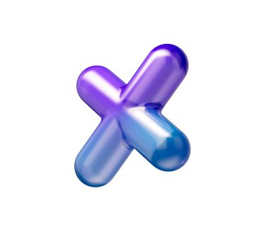 Mor-mavi gradyanı, yumuşak yansımaları ve derinliği olan 3D parlak çarpma sembolü. 3B Görüntü