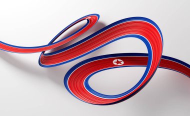 Kuzey Kore bayrağı Ribbon dalgalı soyut arka plan. 3d illüstrasyon