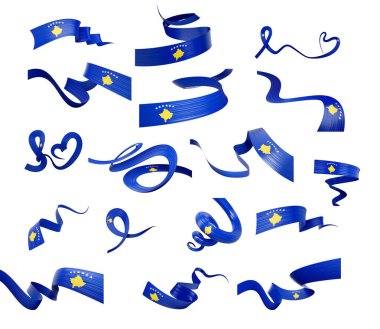 Kosova 'nın Farklı Tarzları Stili Soyut Kurdeleler Beyaz Arkaplanda 3D Görüntü