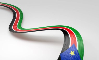 3d Güney Sudan Bayrağı 3d Dalgalı Parlak Güney Sudan Kurdelesi Beyaz Arkaplan 3d Görüntü