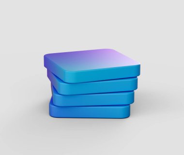 Modern tarzda simetrik olarak sıralanmış pürüzsüz, beyaz kare bloklar yığını. 3d illüstrasyon