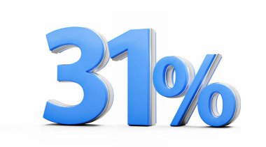 Canlı Mavi% 31 Beyaz Arkaplanda Metalik Işıltılı% 31 İşaret 3B Görüntü