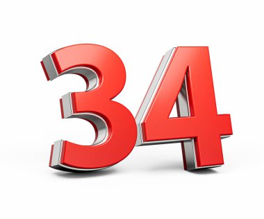 Kalın Kırmızı 34 numara Metalik Arkaplan 3D Görüntü