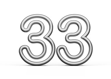 33 Numara: Gümüş Metalik Beyaz Arkaplan 3D Görüntü
