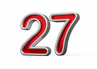 27 numaralı canlı kırmızı metal parıltılı ve kıvrımlı kenar, 3 boyutlu resim.