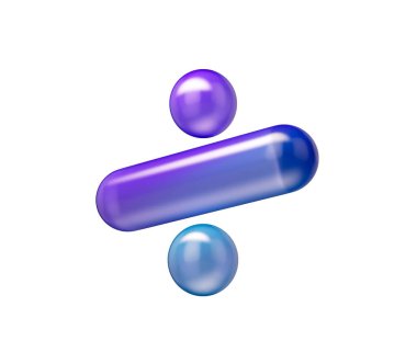 Mor-mavi gradyanı, yumuşak yansımaları ve derinliği olan 3D parlak bölme sembolü. 3B Görüntü