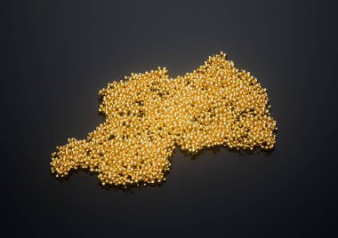 Ruanda Haritası Yüksek Kaliteli Altın Parlak Metalik Boncuklar veya 3 boyutlu Resimler