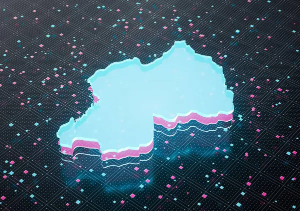 Aydınlatılmış Ruanda Veri Haritası Kusursuz Desen Arkaplanındaki Neon Mavi Işık 3B Görüntü