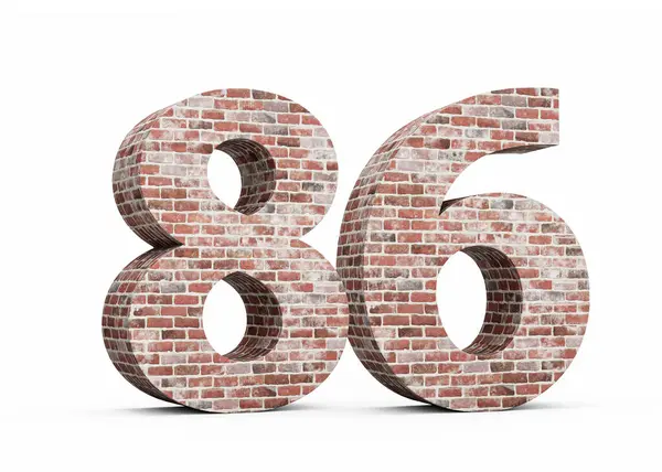 Seksen altı numara. Eski Grunge Tuğla Duvarı 'ndan yapılmış 86 basamak. Üç boyutlu Resim.