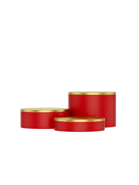 Altın aksanlı zarif kırmızı podyumlar, lüks ürün sergisi için mükemmel ya da şenlikli dekorasyon temaları için. 3d illüstrasyon