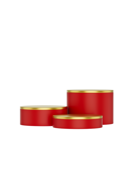 Altın aksanlı zarif kırmızı podyumlar, lüks ürün sergisi için mükemmel ya da şenlikli dekorasyon temaları için. 3d illüstrasyon