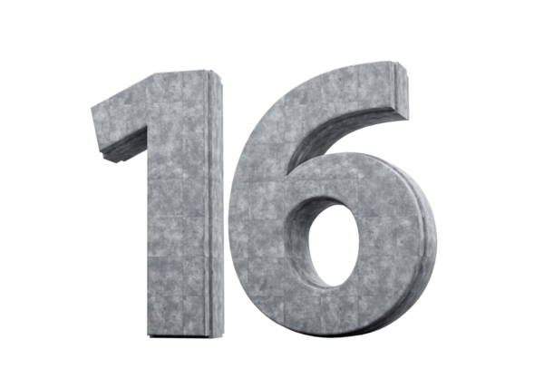 Beton Numarası 16 Gri Beton Taştan Yapım 3D Görüntü