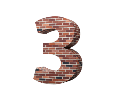 Üç numaralı tuğla duvarı. Arka plandaki renkli tuğlalardan yapılmış 3 basamaklı resim.