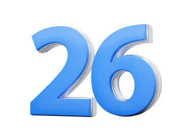 3D numara 26. Mavi vücuttan yapılmış yirmi altı adet gümüş dış görünüş.
