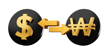 3D Altın Dolar ve Para Takas Oklarıyla Yuvarlak Siyah Simgelerde Kazanan Sembol, 3D