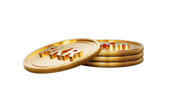 3D Altın Pakistan Yığını PKR Rupi Yuvarlak Sikkeler Yığını 3D Resimler