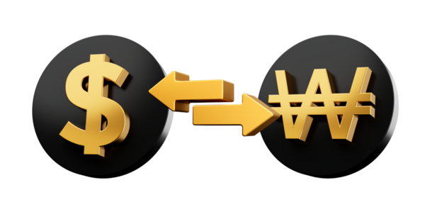 3D Altın Dolar ve Para Takas Oklarıyla Yuvarlak Siyah Simgelerde Kazanan Sembol, 3D