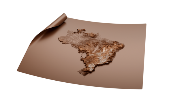 Brezilya 'nın Eski Tarz Kahverengi Haritası Açılmamış Harita Kağıt Çarşafı, 3d illüstrasyon